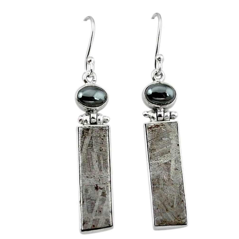 Natural grey meteorite hematite 925 sterling silver earrings k80246