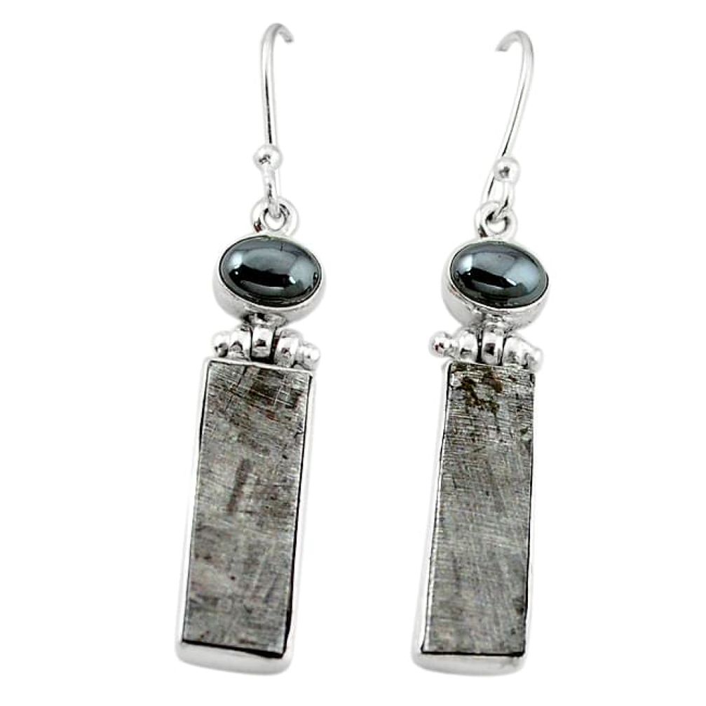 Natural grey meteorite hematite 925 sterling silver earrings k80247