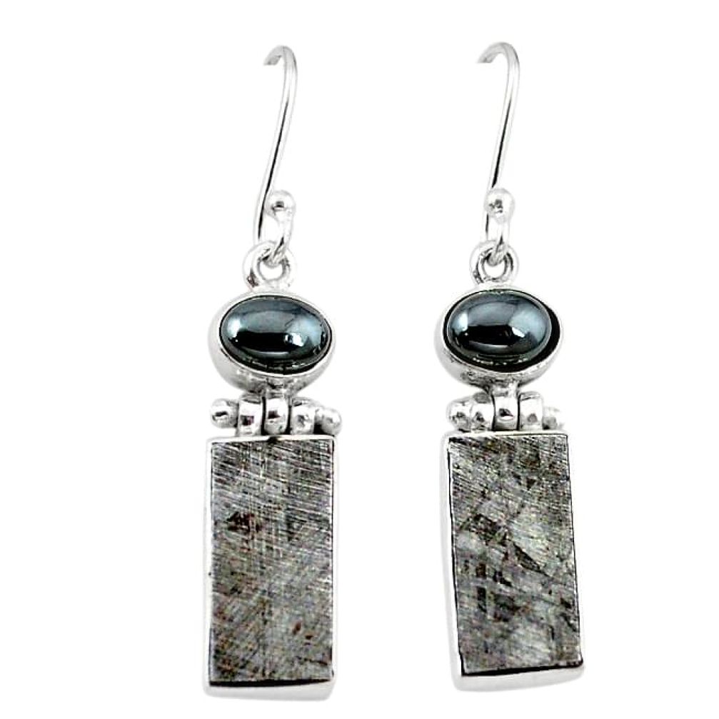 Natural grey meteorite hematite 925 sterling silver earrings k80248