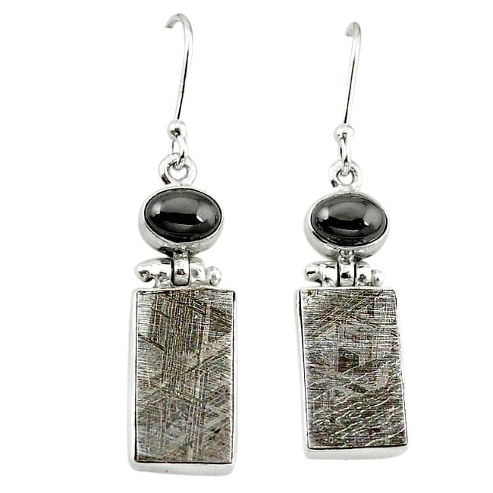 Natural grey meteorite hematite 925 sterling silver earrings jewelry k80253