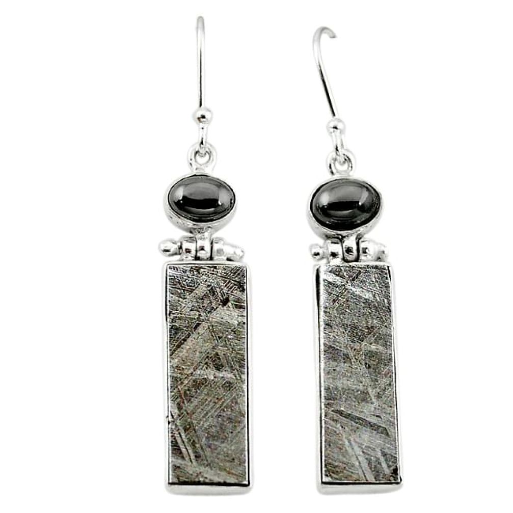 Natural grey meteorite hematite 925 sterling silver earrings jewelry k80254