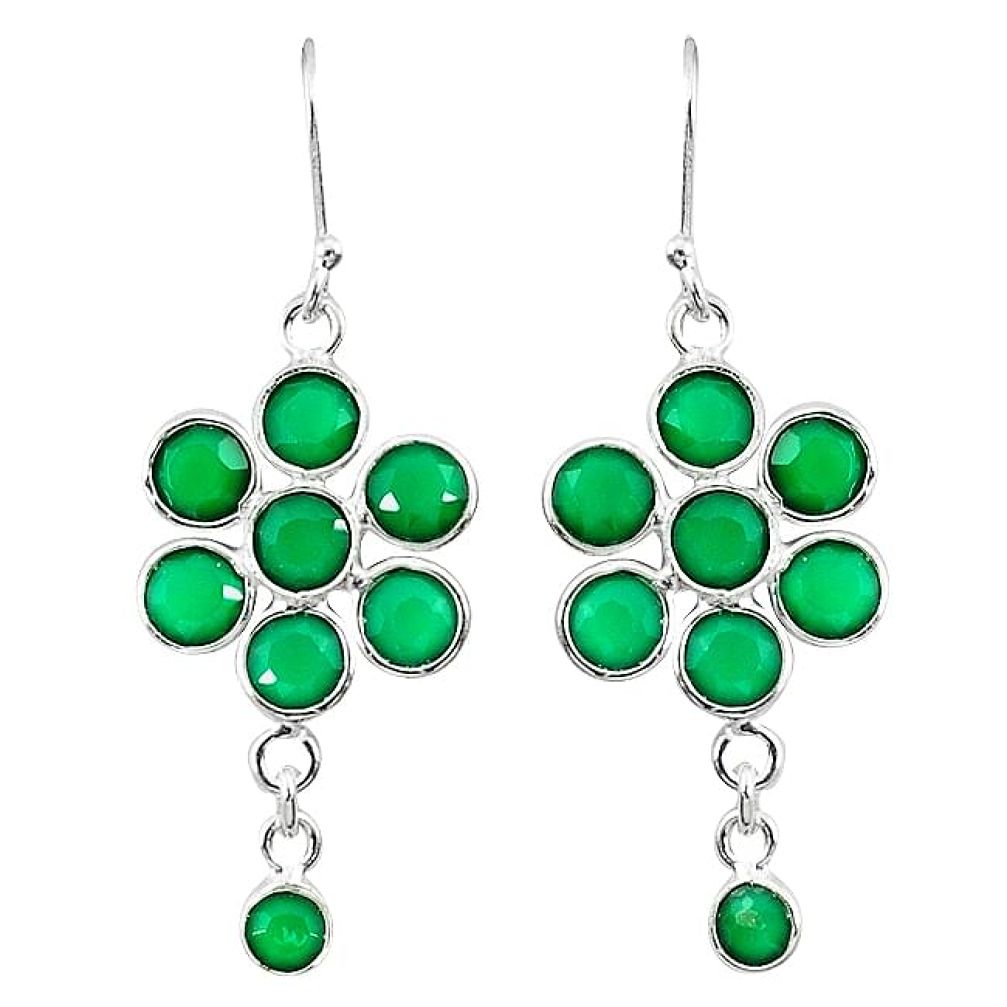 Clearance-925 sterling silver natural green chalcedony chandelier earrings jewelry k80797