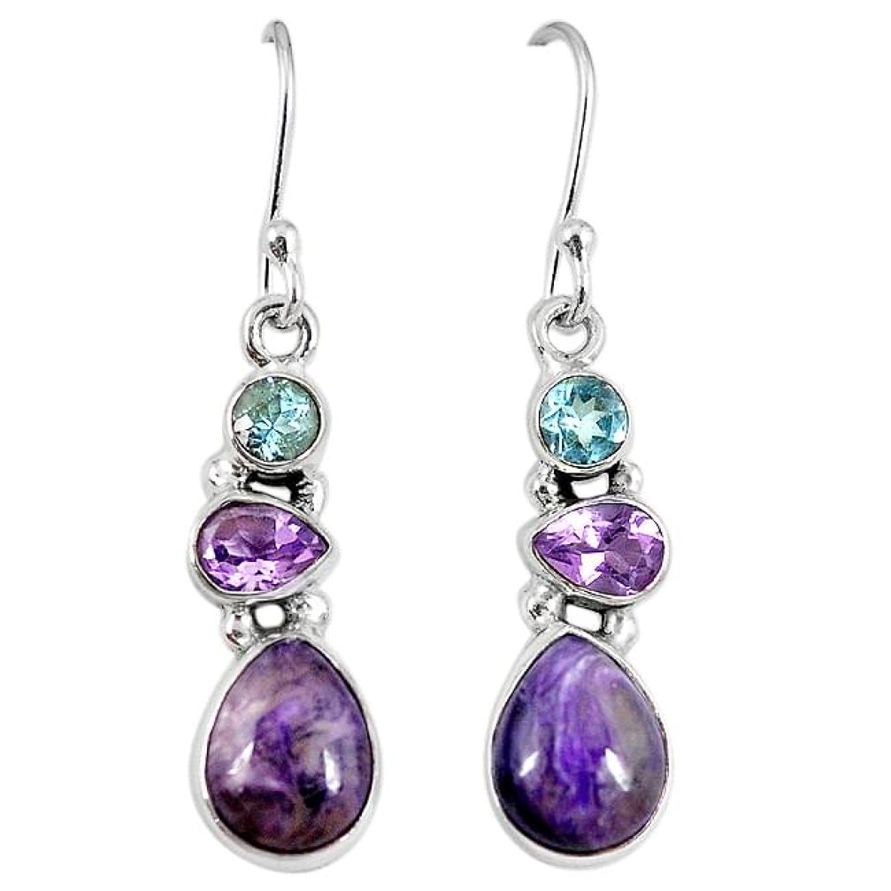 925 silver natural purple charoite (siberian) amethyst dangle earrings k81184