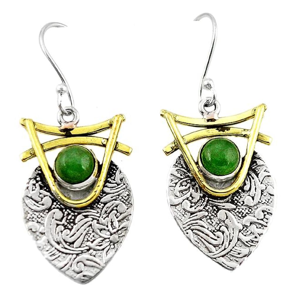 Victorian green jade 925 sterling silver two tone dangle earrings k81472