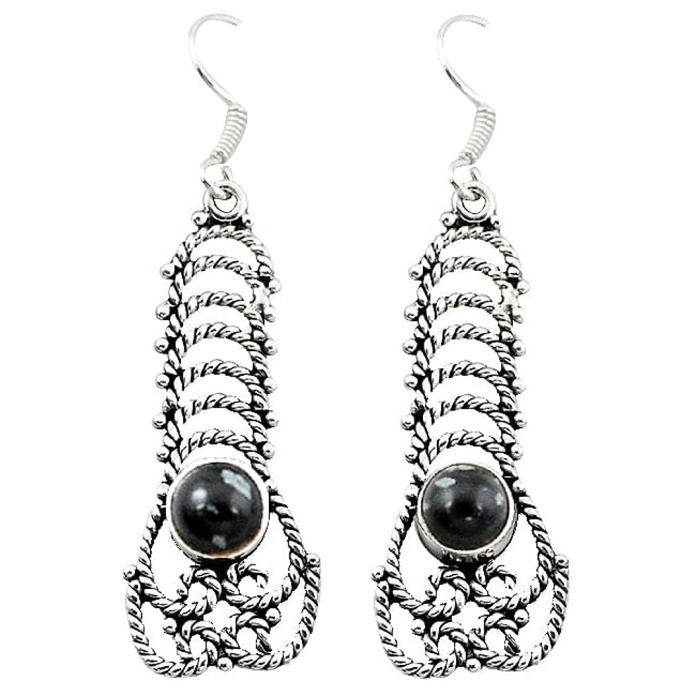 Natural black australian obsidian 925 sterling silver dangle earrings k81486