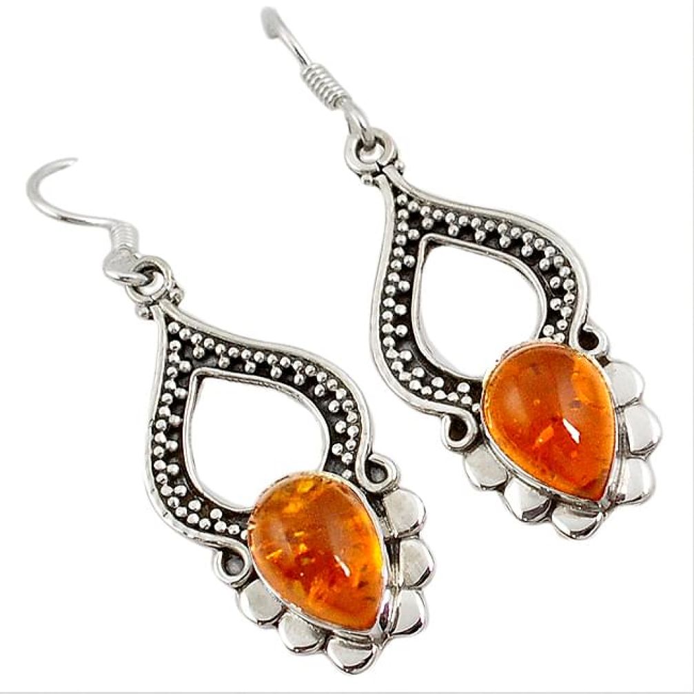 Authentic orange amber 925 sterling silver dangle earrings jewelry k8307