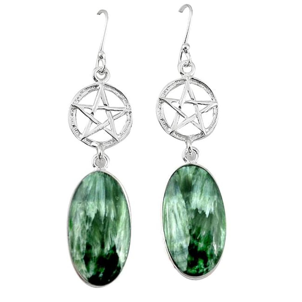 925 silver natural green seraphinite (russian) star of david earrings k85166