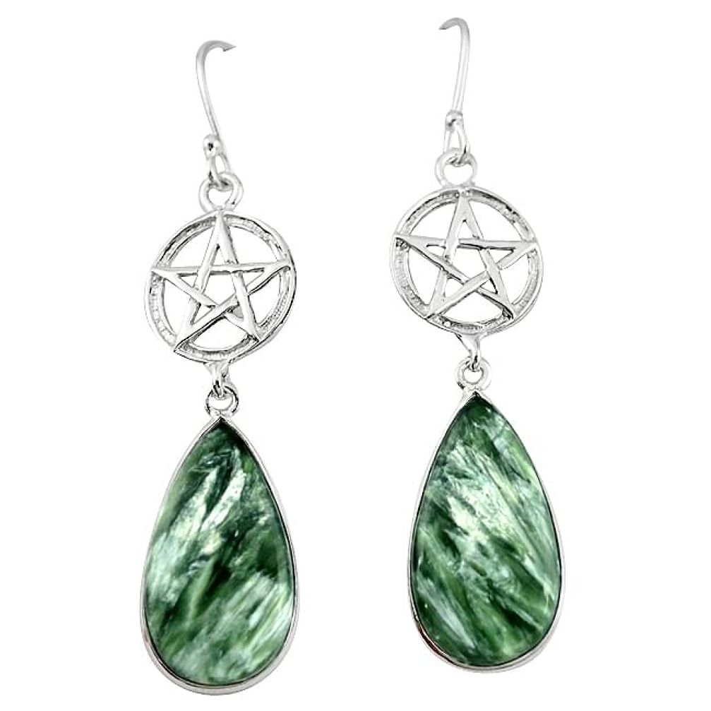 Natural green seraphinite (russian) 925 silver star of david earrings k85171