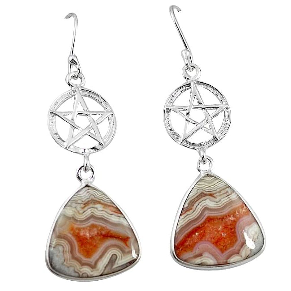 Natural mexican laguna lace agate 925 silver star of david earrings k85184