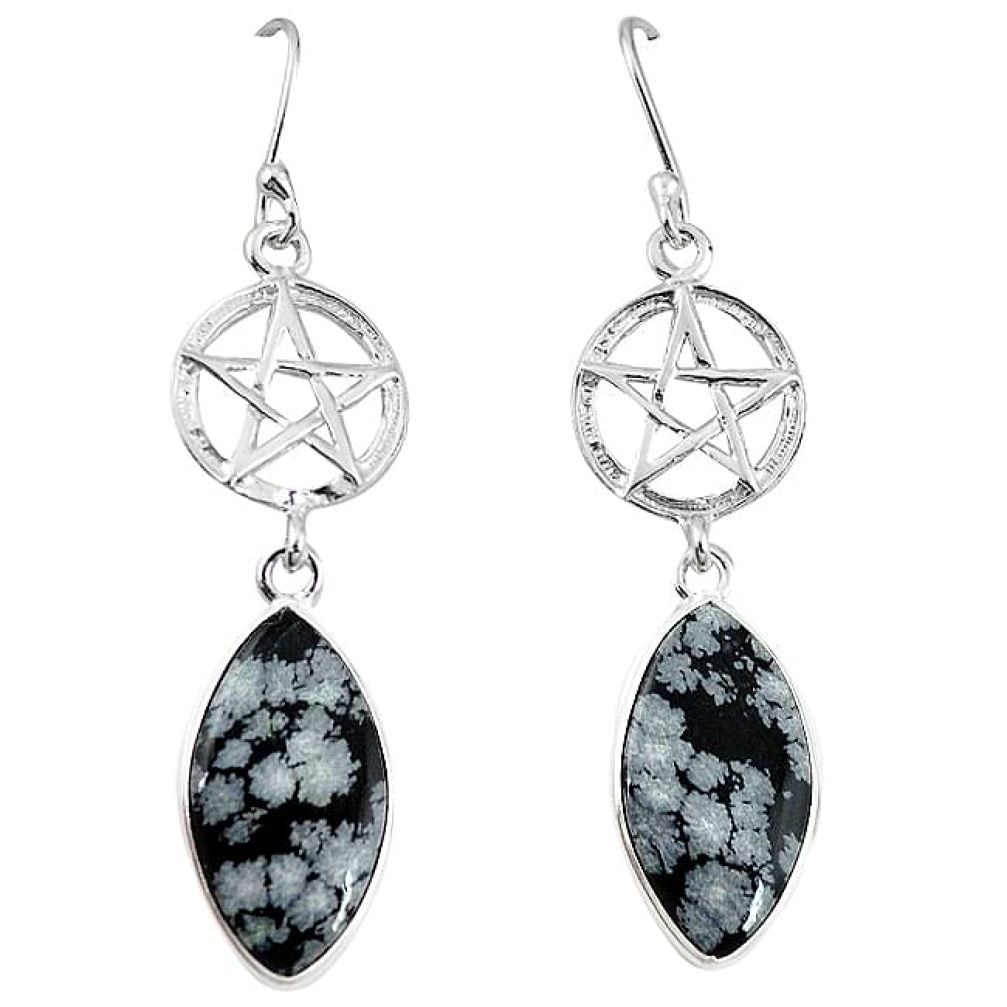 Natural black australian obsidian 925 silver star of david earrings k85232