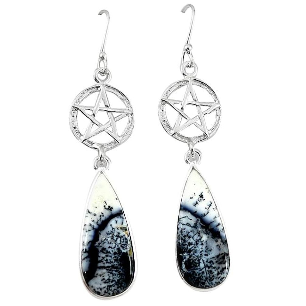 Natural white dendrite opal (merlinite) 925 silver star of david earrings k85246