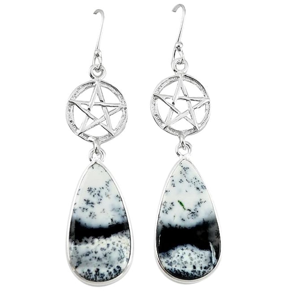 Natural white dendrite opal (merlinite) 925 silver star of david earrings k85250