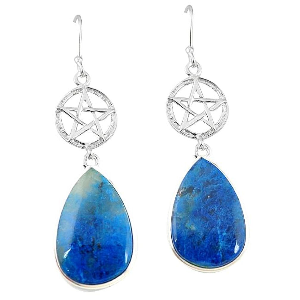 Natural blue shattuckite 925 silver star of david earrings jewelry k85342