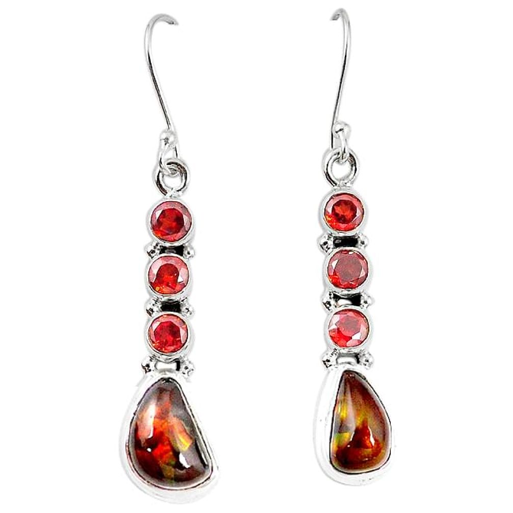 Natural mexican fire agate garnet 925 silver dangle earrings k87702