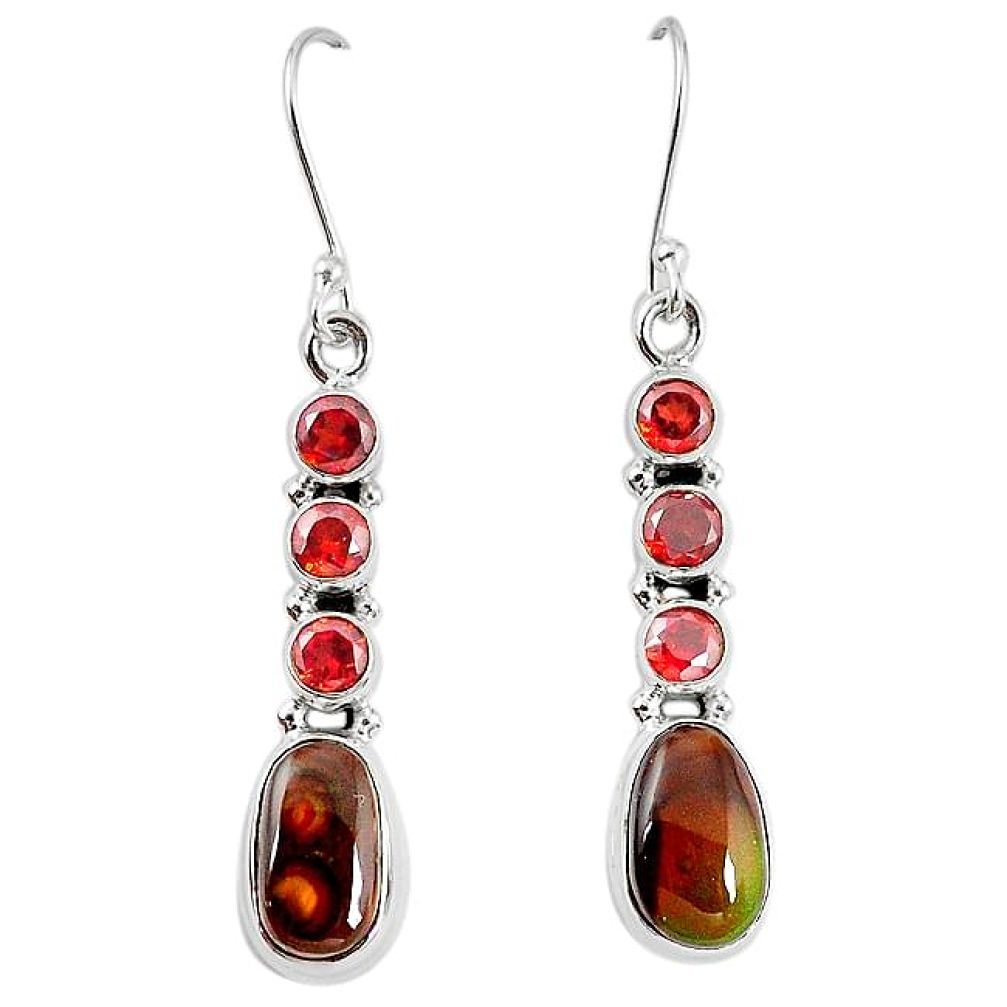 925 silver natural mexican fire agate garnet dangle earrings k87704