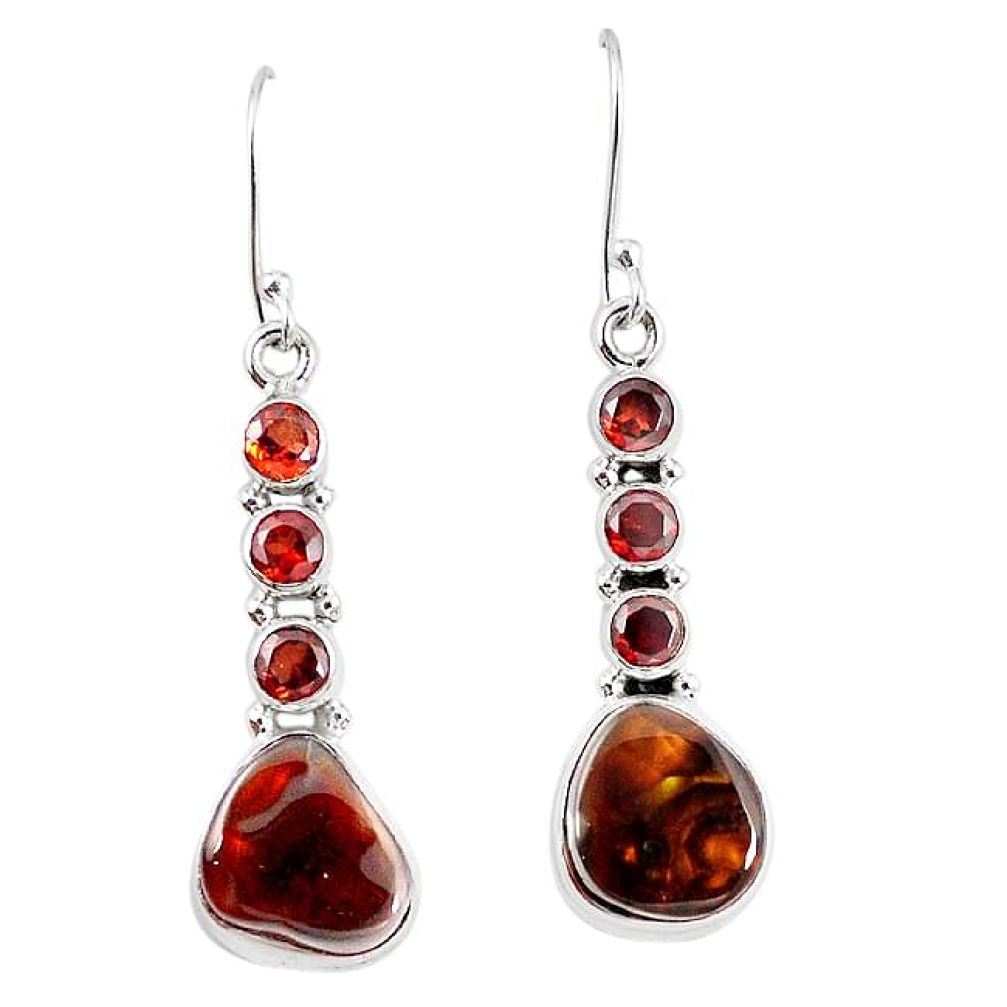 Natural mexican fire agate garnet 925 silver dangle earrings k87708