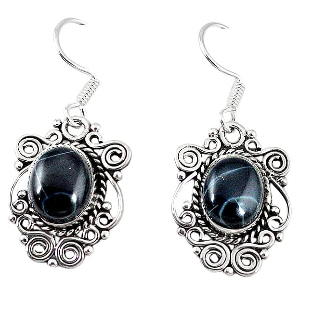 Natural black spider web obsidian 925 silver dangle earrings jewelry k89606