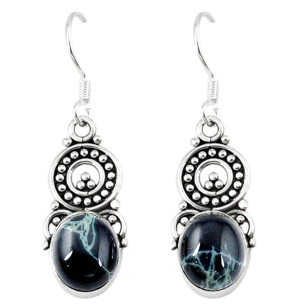 Natural black spider web obsidian 925 silver dangle earrings jewelry k89611