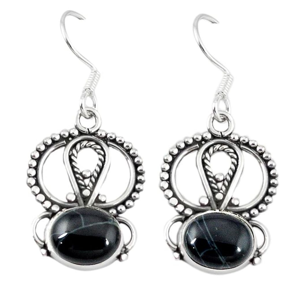 Natural black spider web obsidian 925 silver dangle earrings jewelry k89619