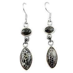 Natural black stingray coral from alaska 925 silver dangle earrings k91127