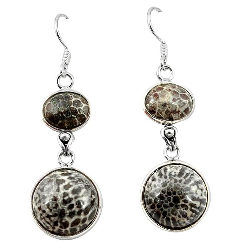 Natural black stingray coral from alaska 925 silver dangle earrings k91128