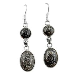 Natural black stingray coral from alaska 925 silver dangle earrings k91134