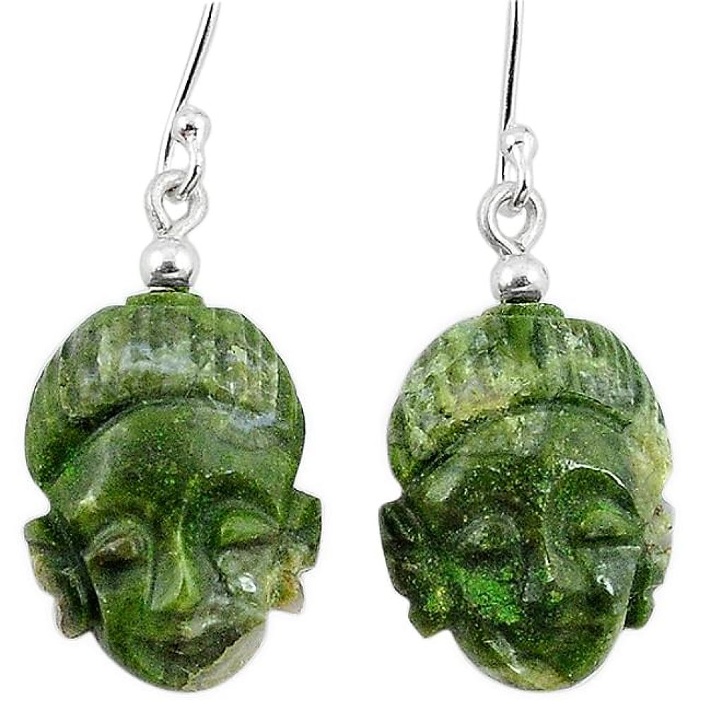 Natural green rainforest rhyolite jasper 925 silver buddha charm earrings k92243