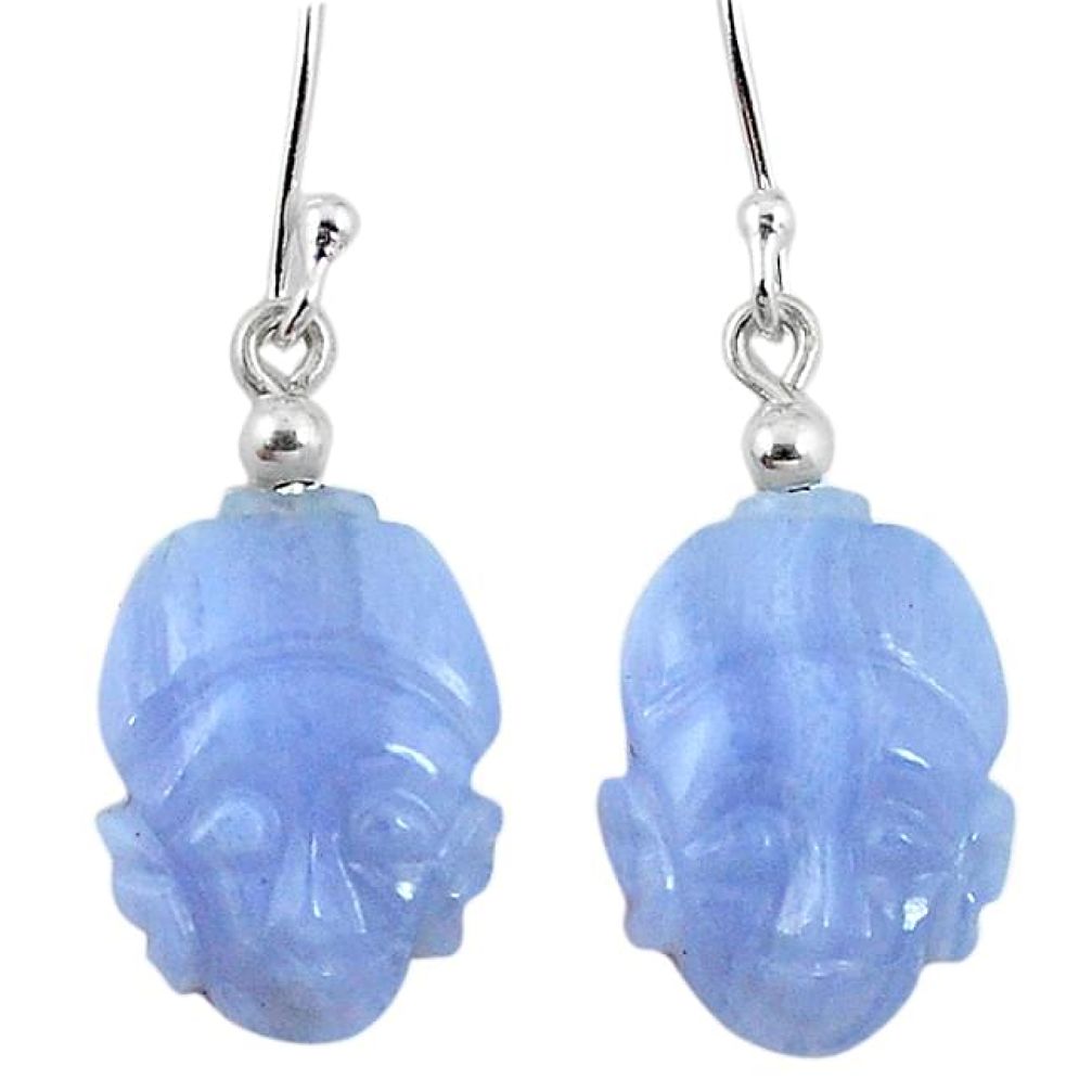 Natural blue lace agate 925 silver buddha charm earrings jewelry k92260