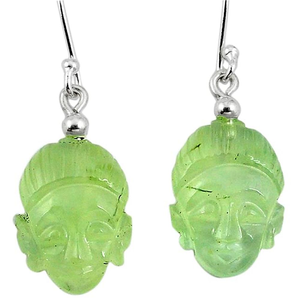 Natural green prehnite 925 sterling silver buddha charm earrings k92266