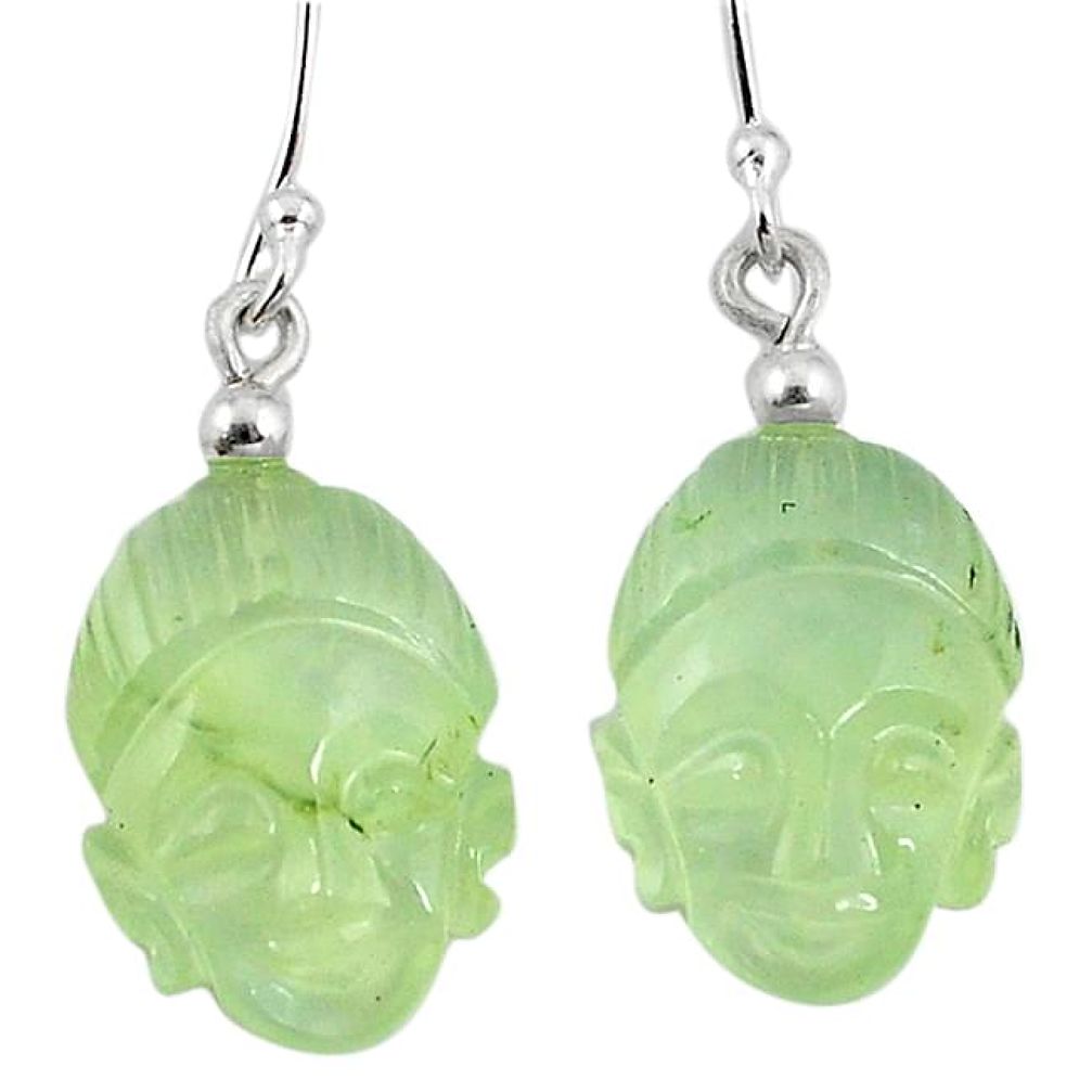 Natural green prehnite 925 sterling silver buddha charm earrings k92268