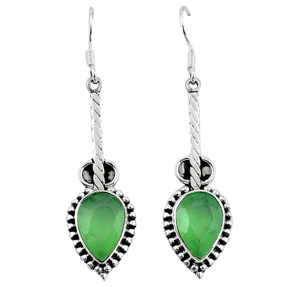 Natural green prehnite 925 sterling silver dangle earrings jewelry k92372