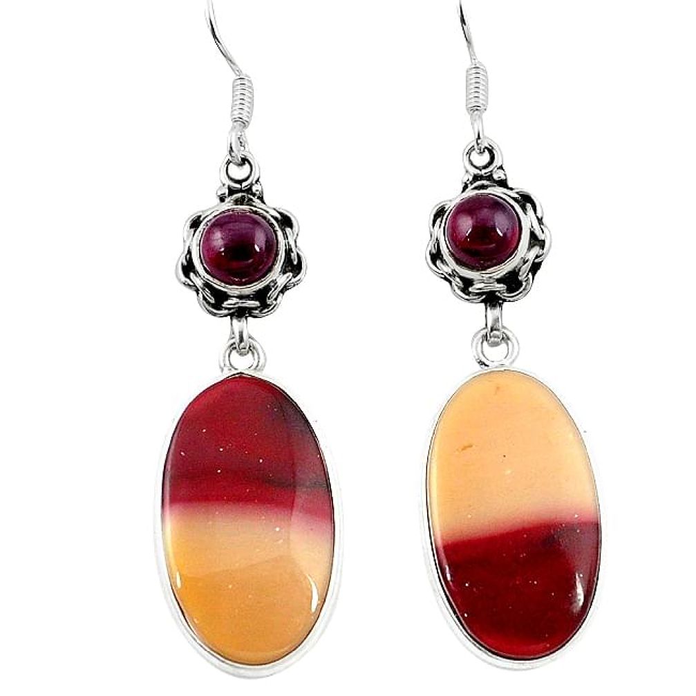 Natural brown mookaite red garnet 925 silver dangle earrings jewelry k94297