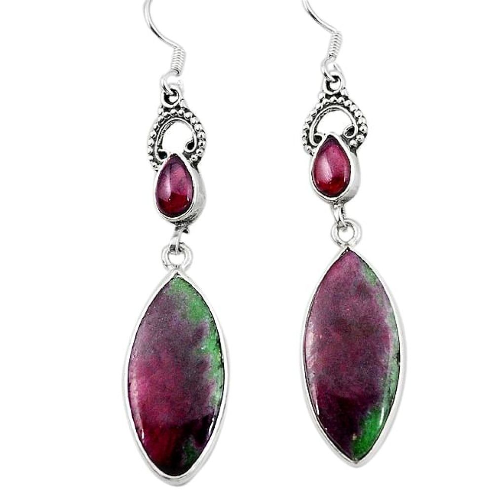 925 silver natural pink ruby zoisite red garnet dangle earrings jewelry k94324