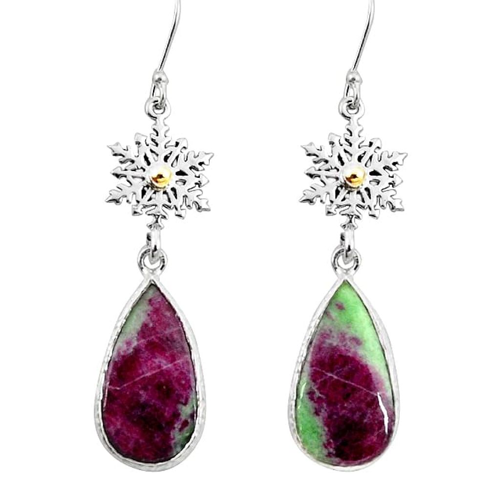Natural pink ruby zoisite 925 sterling silver dangle earrings jewelry k94326