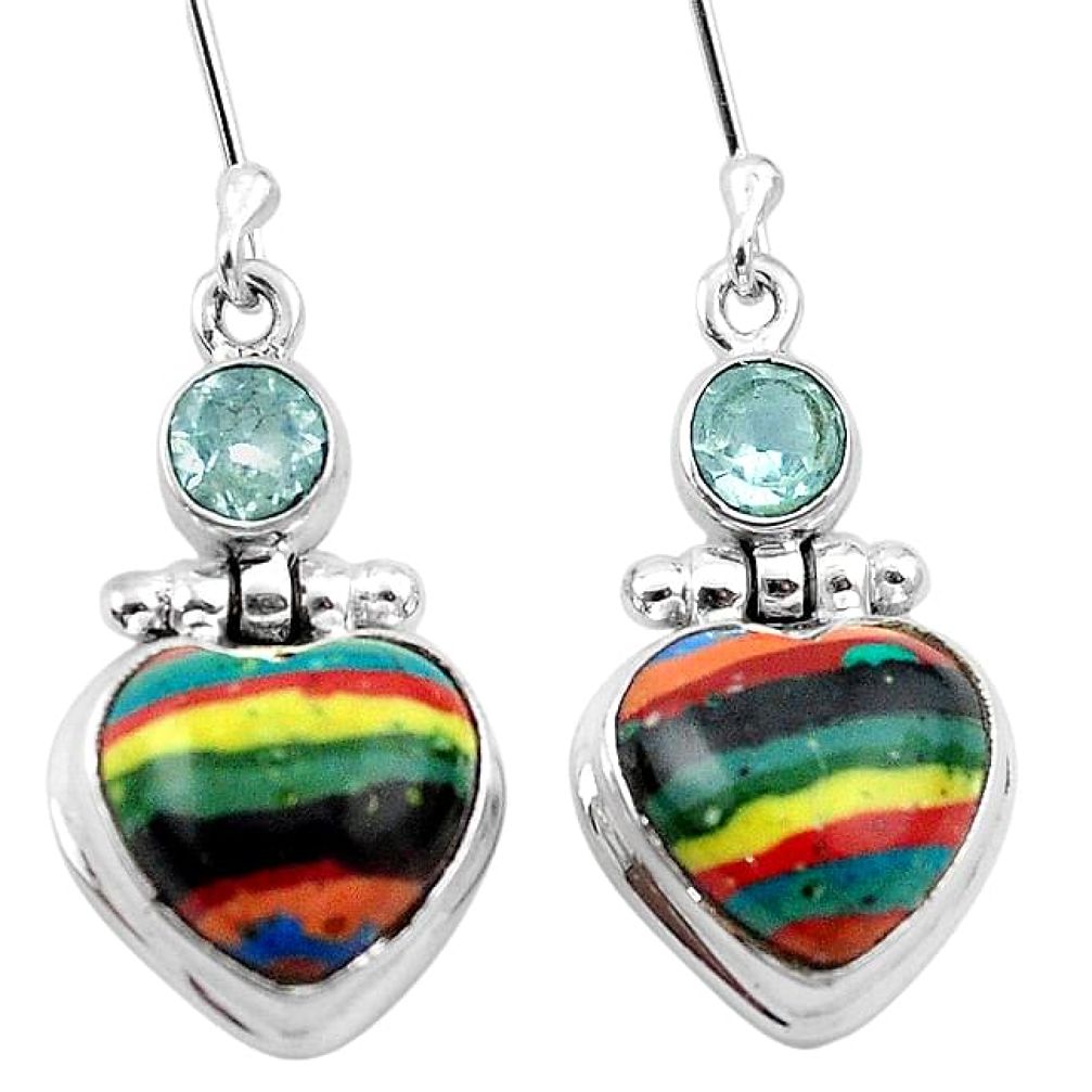 Natural multi color rainbow calsilica 925 silver dangle earrings k95281
