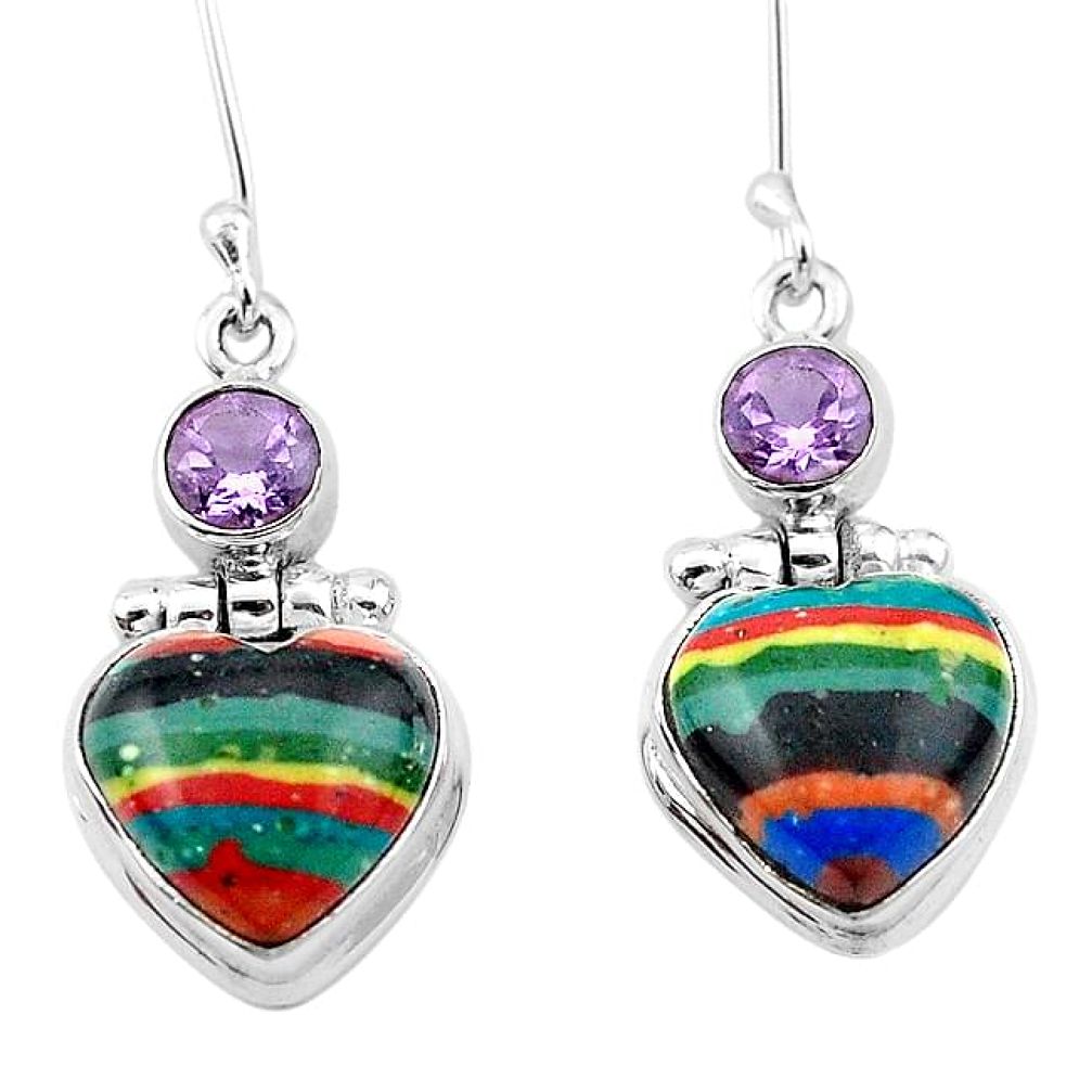 Natural multi color rainbow calsilica amethyst 925 silver dangle earrings k95282