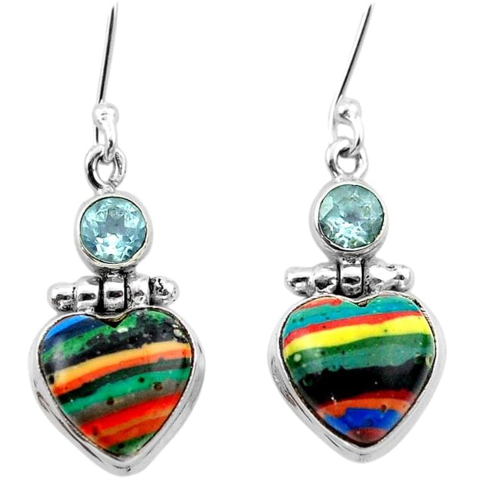 Natural multi color rainbow calsilica topaz 925 silver dangle earrings k95284