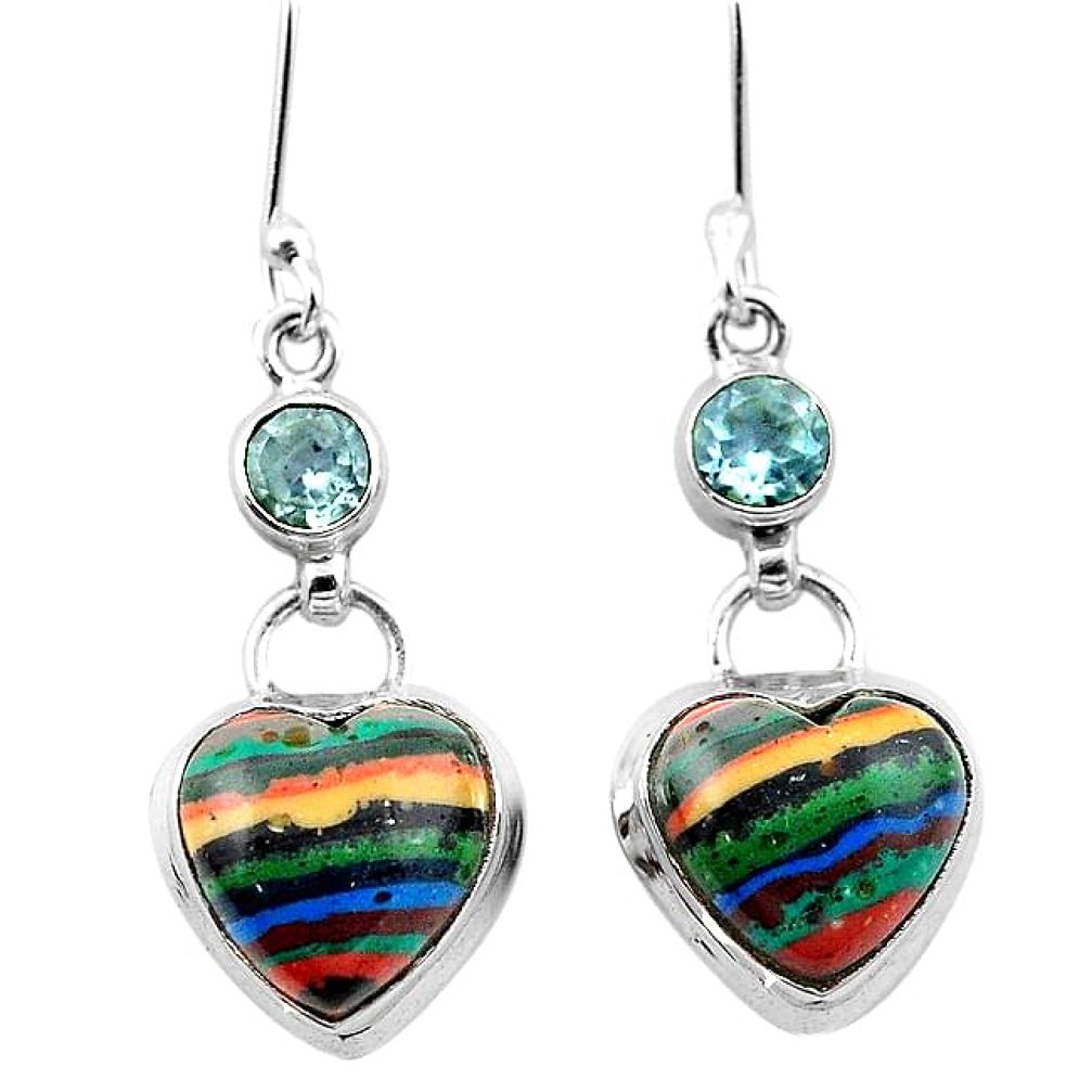Natural multi color rainbow calsilica topaz 925 silver dangle earrings k95294