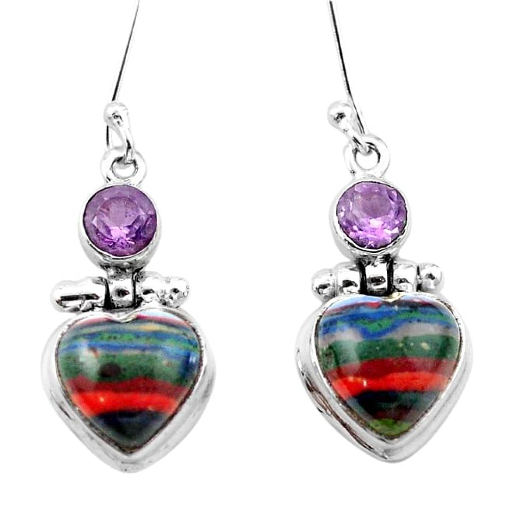 Natural multi color rainbow calsilica amethyst 925 silver dangle earrings k95295