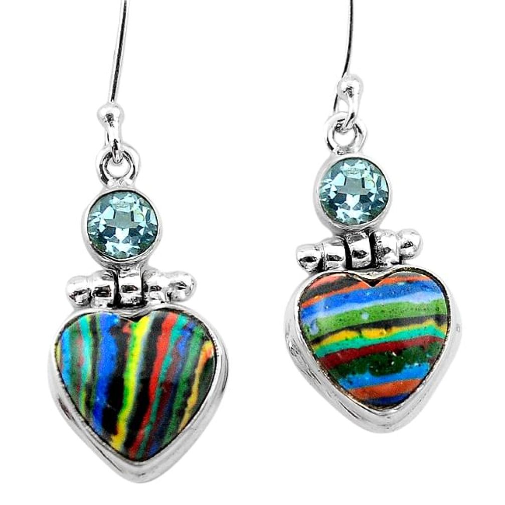 925 silver natural multi color rainbow calsilica topaz dangle earrings k95297
