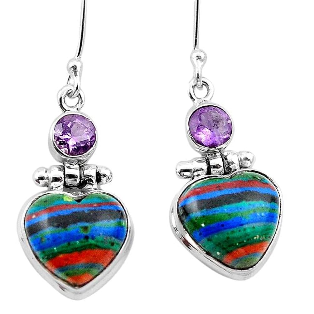 Natural multi color rainbow calsilica amethyst 925 silver dangle earrings k95298