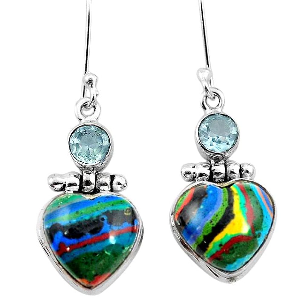 Natural multi color rainbow calsilica 925 silver dangle earrings k95798