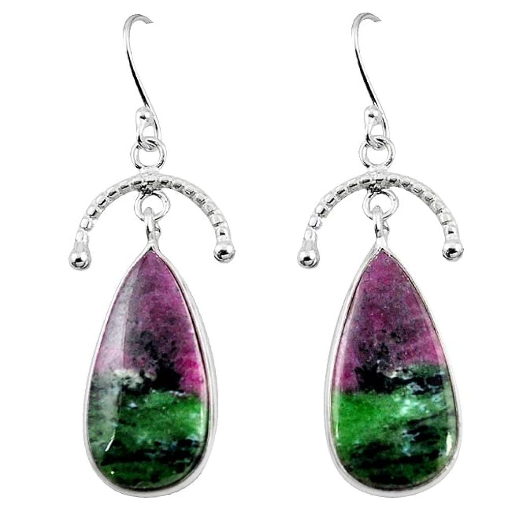 Natural pink ruby zoisite 925 sterling silver dangle earrings jewelry k95906