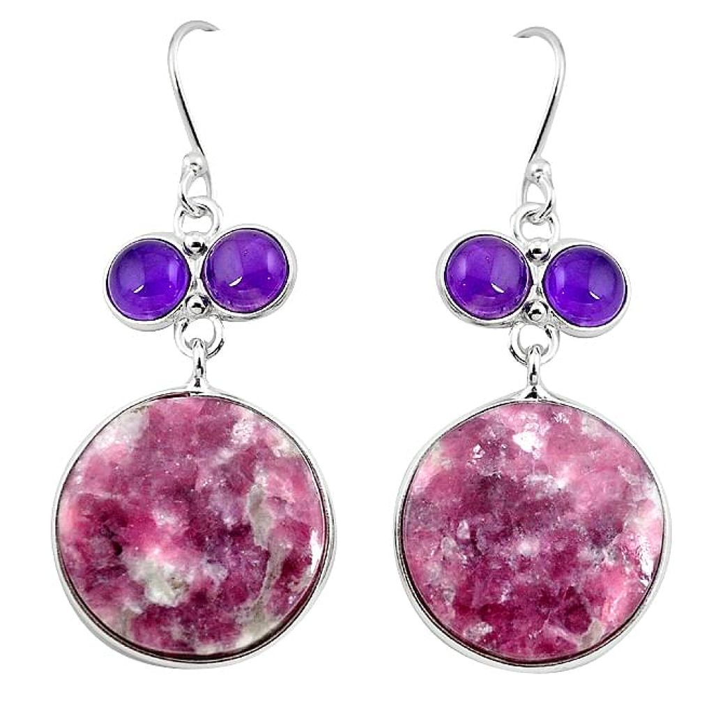 Natural purple lepidolite amethyst 925 silver dangle earrings jewelry k95948