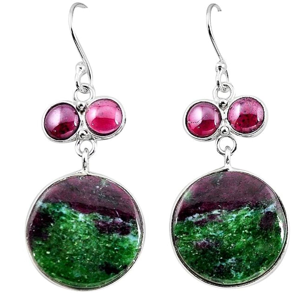 Natural pink ruby zoisite red garnet 925 silver dangle earrings k95950