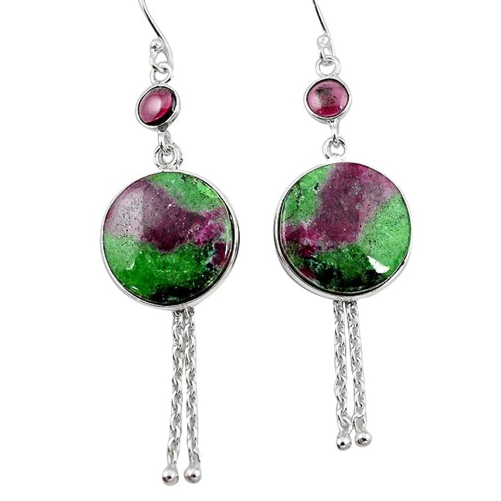 Natural pink ruby zoisite red garnet 925 silver dangle earrings jewelry k96005