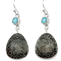 Natural black stingray coral from alaska 925 silver dangle earrings k96403