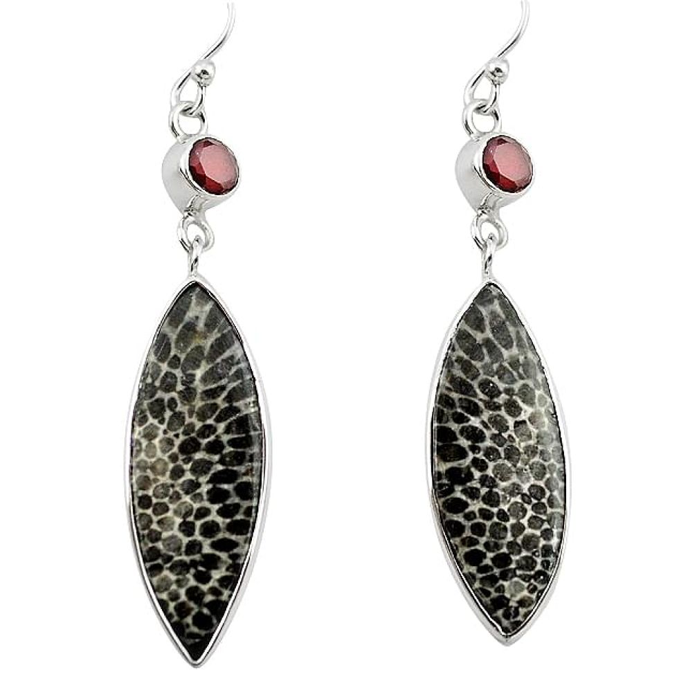 Natural black stingray coral from alaska 925 silver dangle earrings k96404