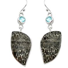 Natural black stingray coral from alaska 925 silver dangle earrings k96406