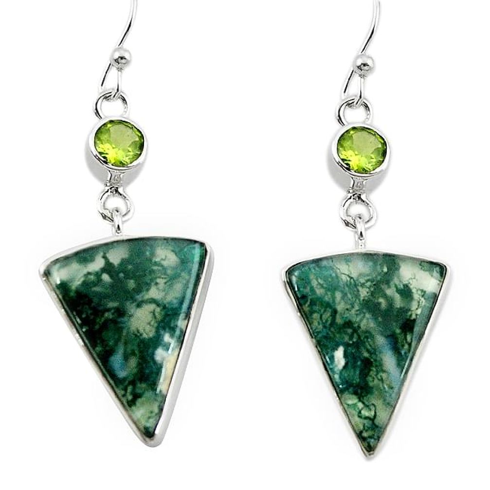 Natural green moss agate peridot 925 silver dangle earrings jewelry k96408